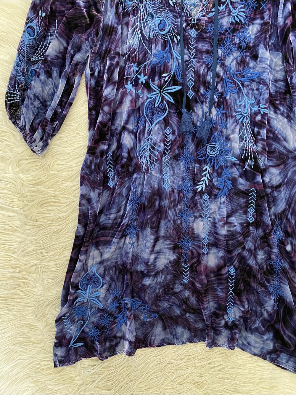 Johnny Was Azure Velvet Relaxed Dress Croatian Dreams Blue Purple Embroidered S - Picture 5 of 13